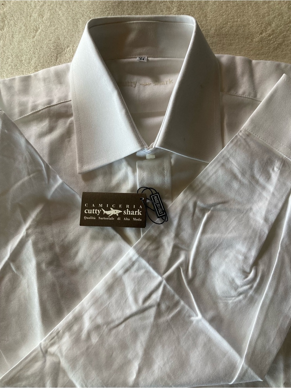 NWT Cutty Shark Dress Shirt Mens Size 17.5 44. White Long Sleeves. Made in Italy